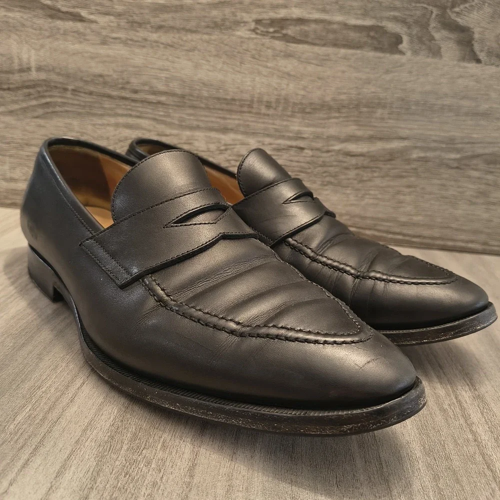 Mens Suitsupply Black Leather Penny Loafers Shoes Size‎ UK11 US12 EU45